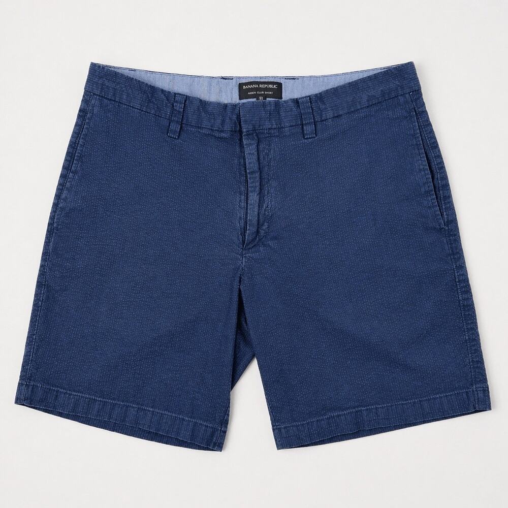 Banana Republic Aiden Club Shorts Mens 33 Navy Blue Textured Stretch 457790-00